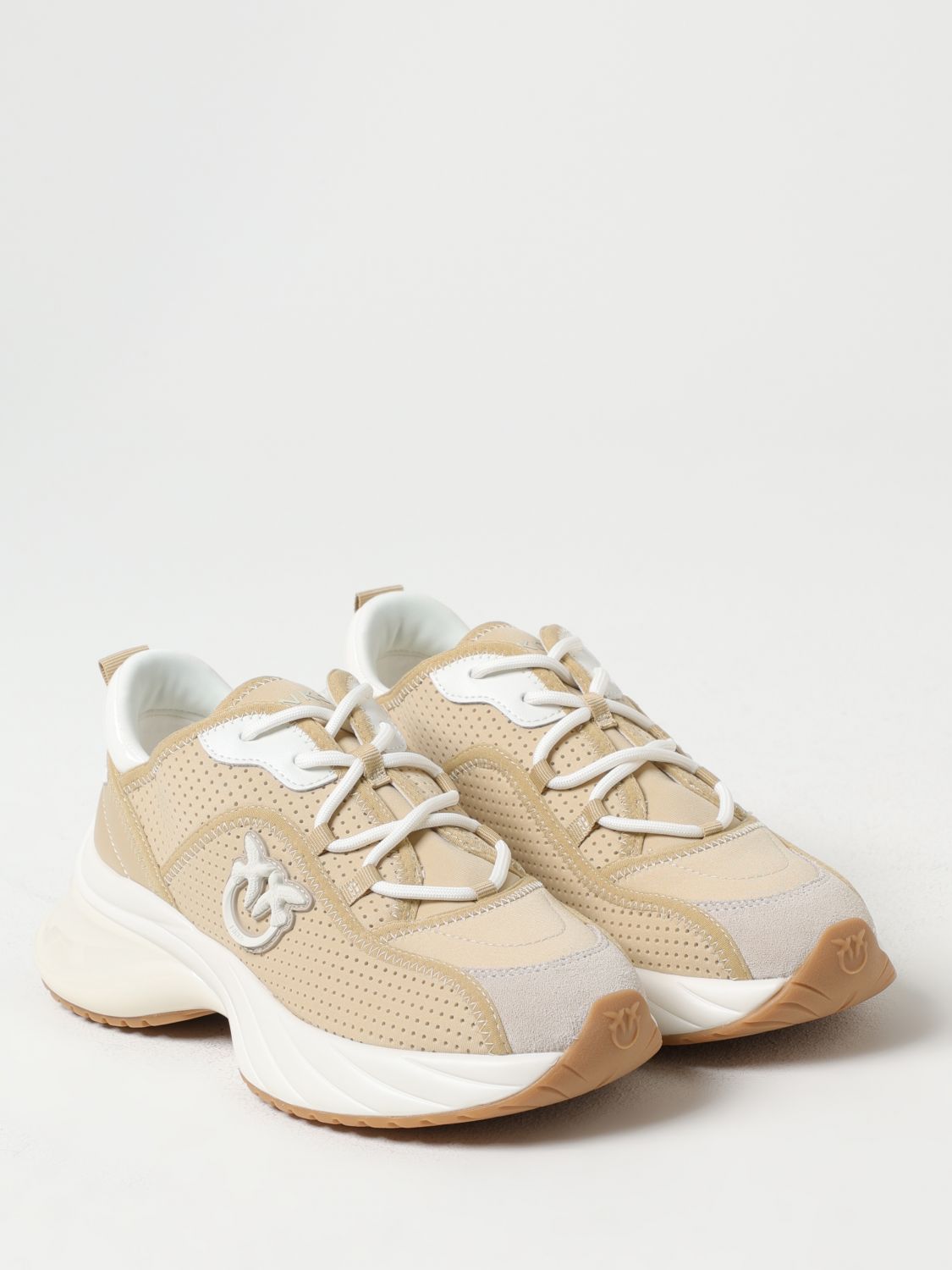 PINKO SNEAKERS: Sneakers Ariel Pinko in pelle traforata e mesh , Beige - Img 2