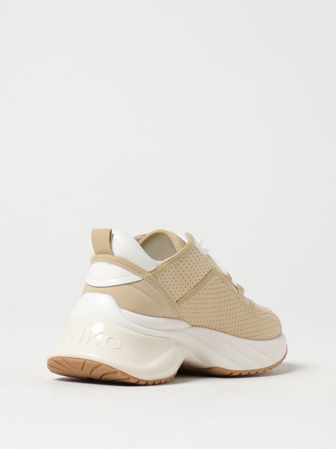 PINKO SNEAKERS: Sneakers Ariel Pinko in pelle traforata e mesh , Beige - Img 3