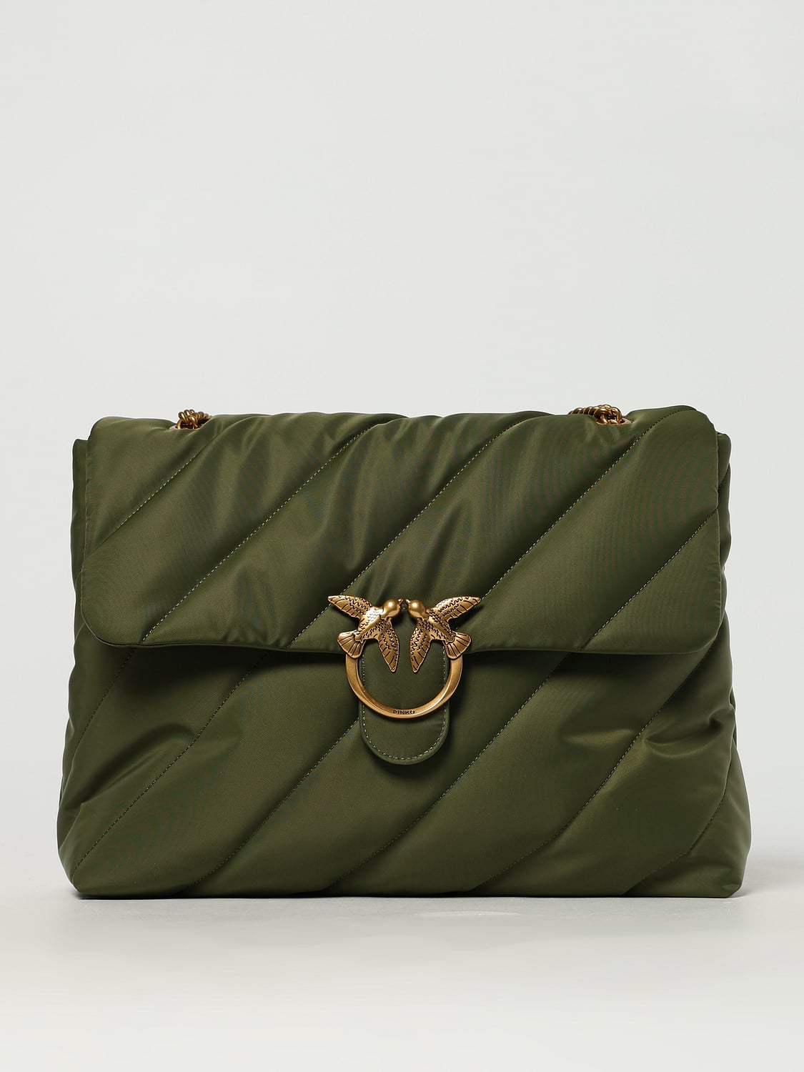 PINKO BORSA A SPALLA: Borsa Love Puff Extra Pinko in nylon trapuntato , Militare - Img 1