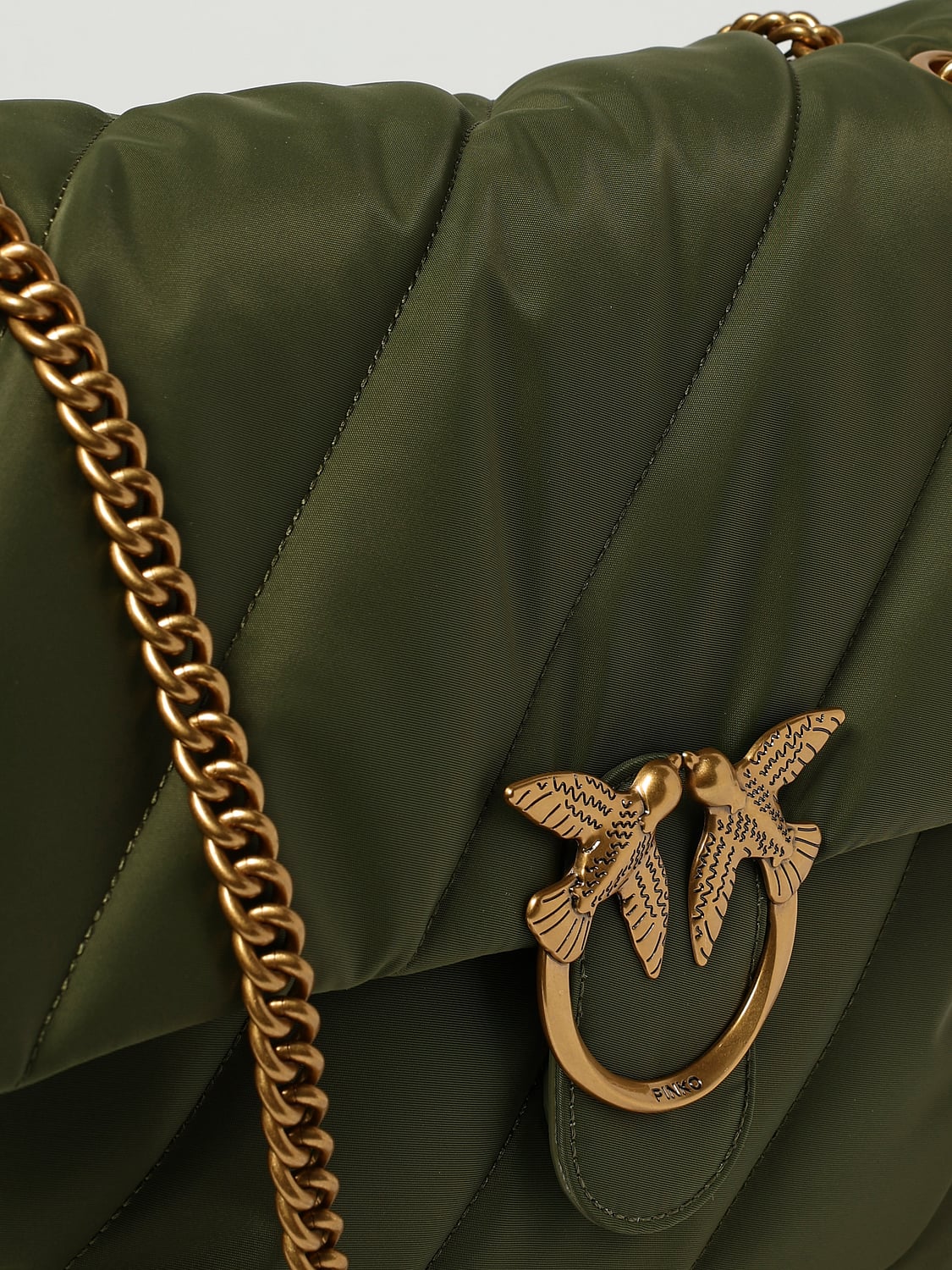 PINKO BORSA A SPALLA: Borsa Love Puff Extra Pinko in nylon trapuntato , Militare - Img 3