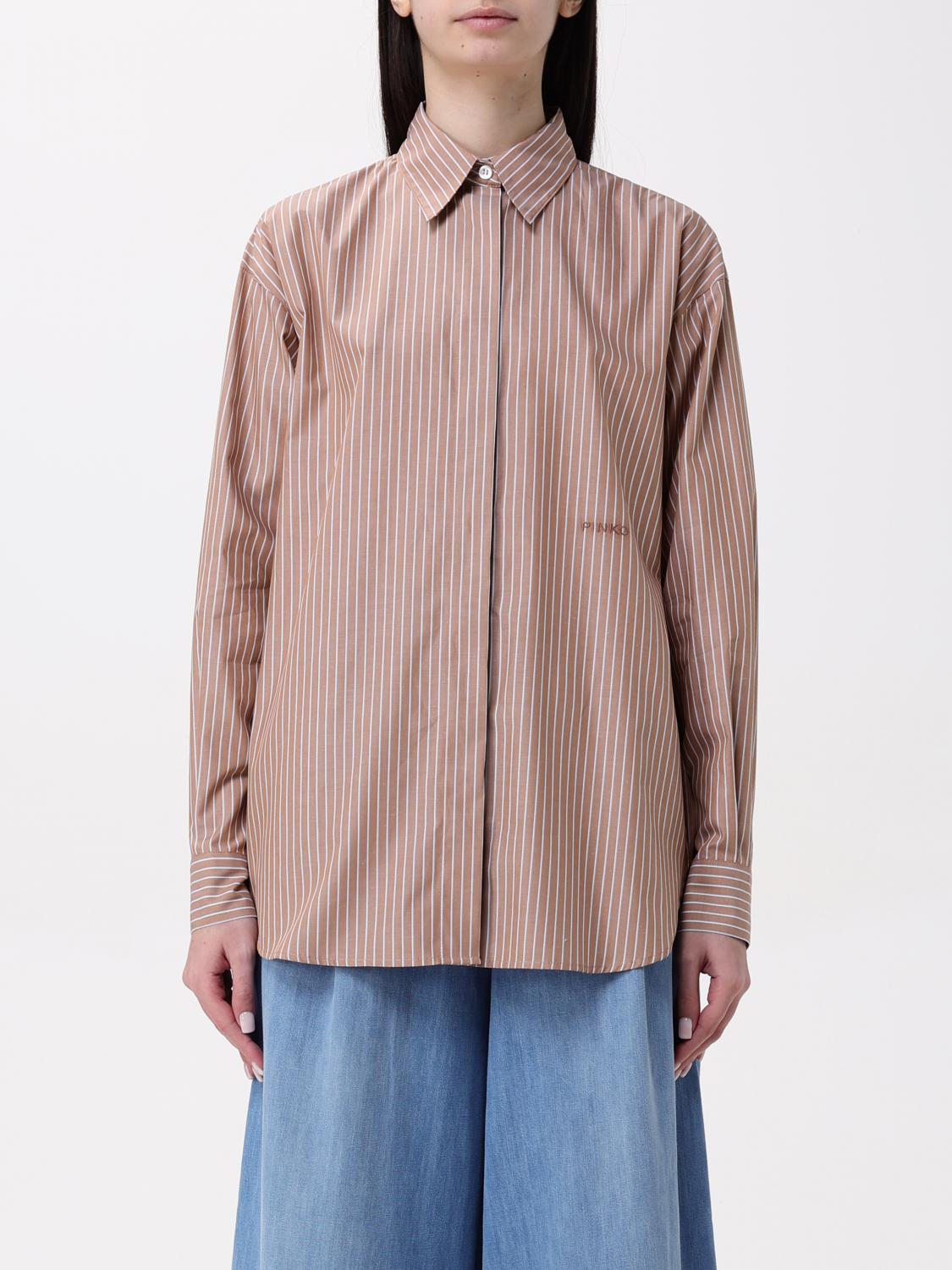 PINKO CAMICIA: Camicia classica Pinko in cotone a righe, Marrone - Img 1
