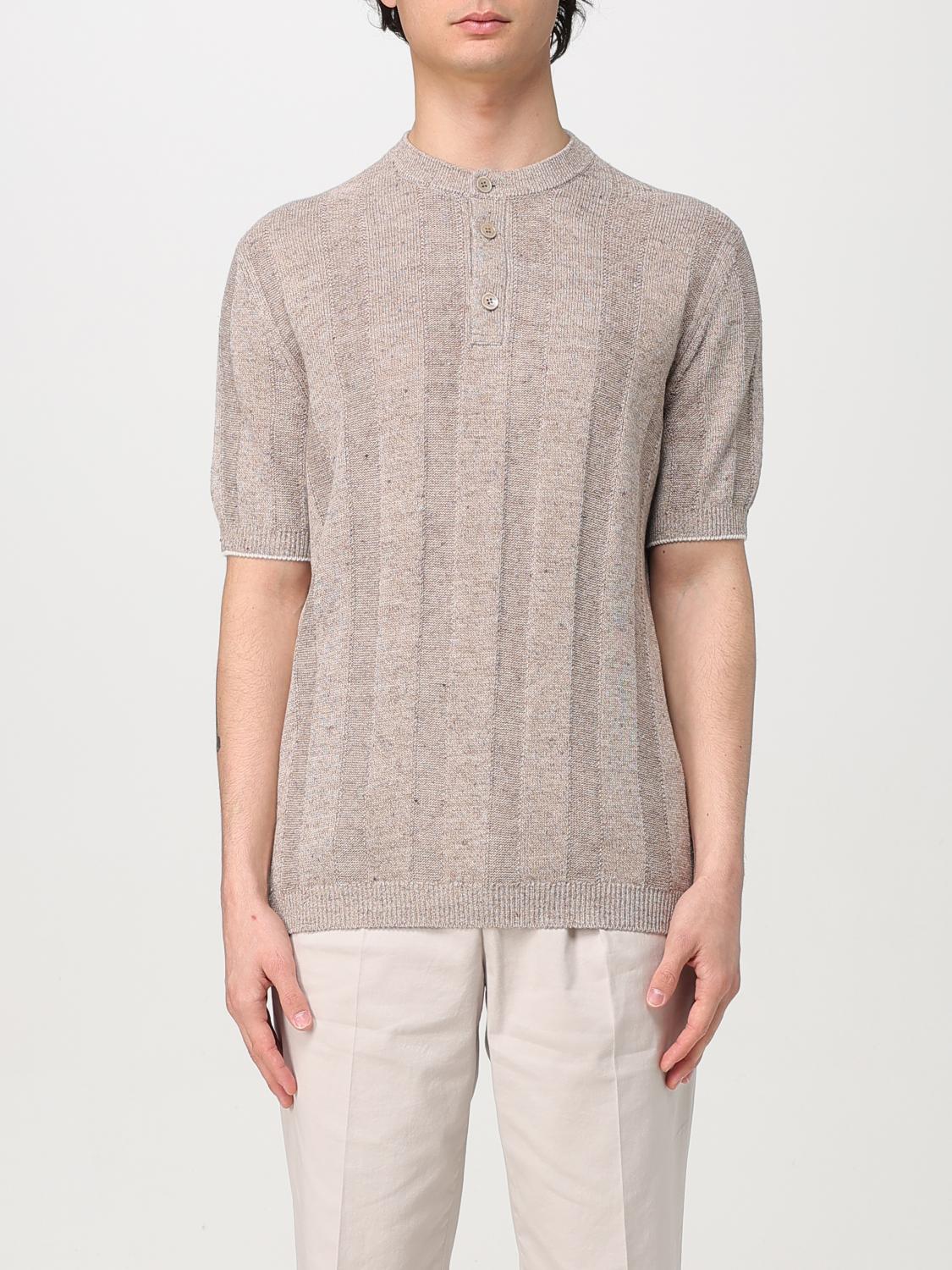 BRUNELLO CUCINELLI T-SHIRT: Brunello Cucinelli ribbed cotton and linen t-shirt, Brown - Img 1