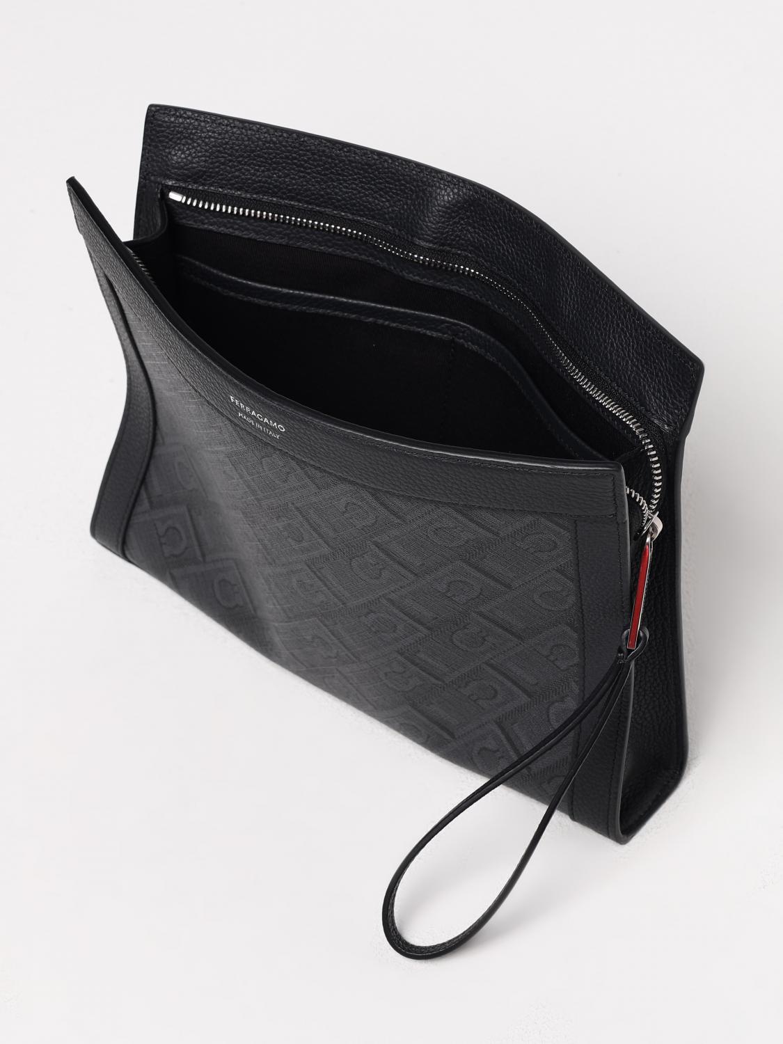 FERRAGAMO PORTADOCUMENTI: Pouch Gancini Ferragamo in pelle a grana e saffiano stampata, Nero - Img 5