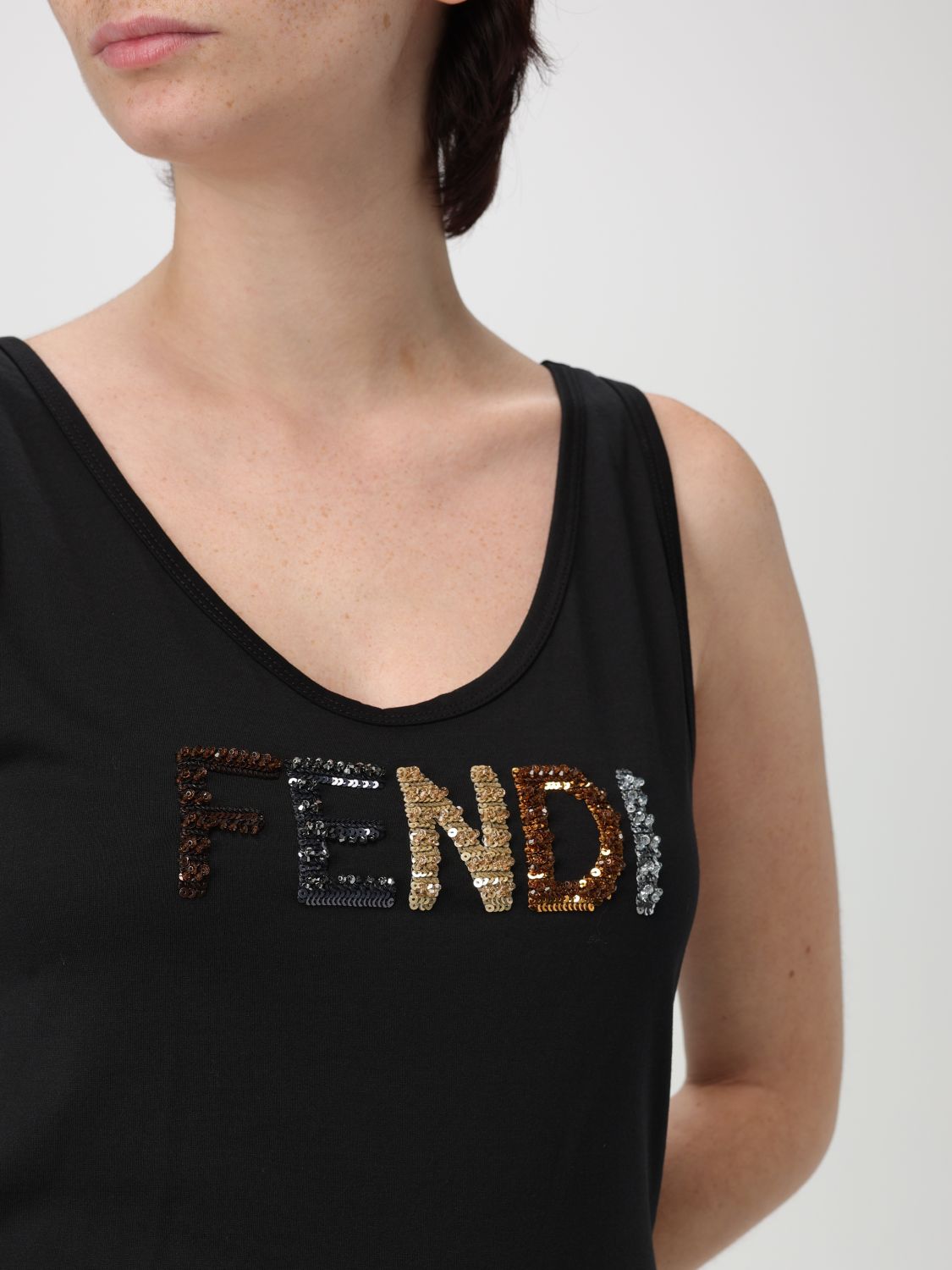 FENDI T-SHIRT: Canotta Fendi in cotone con logo , Nero - Img 4