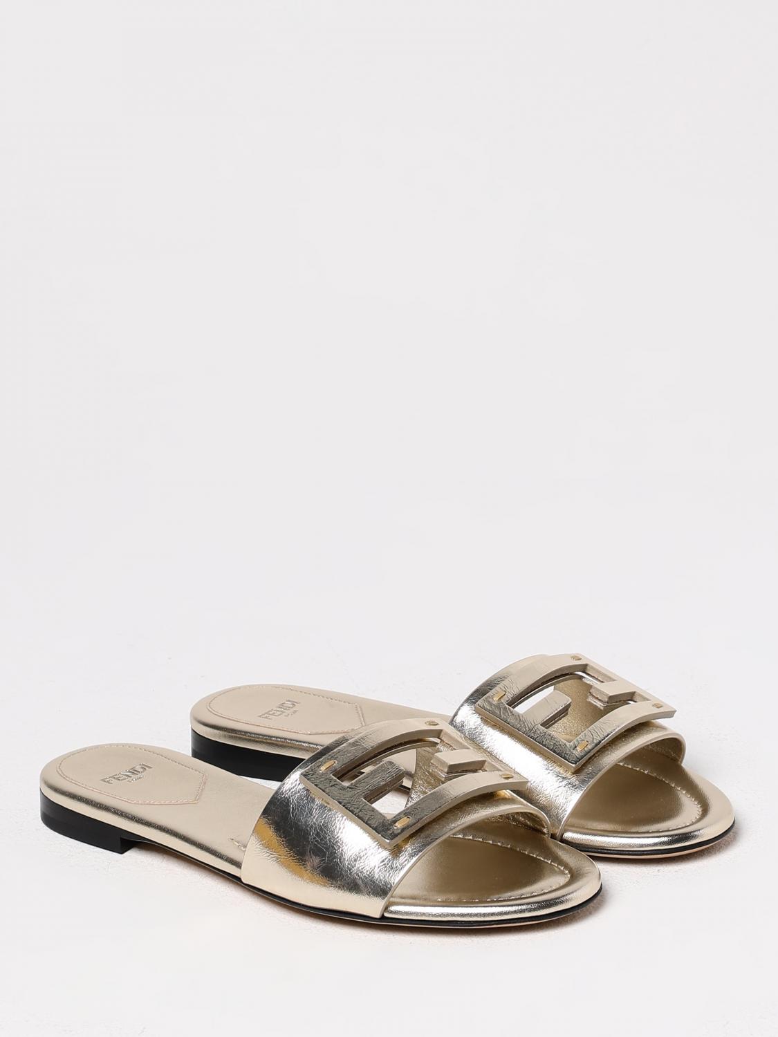 FENDI FLAT SANDALS: Flat sandals woman Fendi, Gold - Img 2