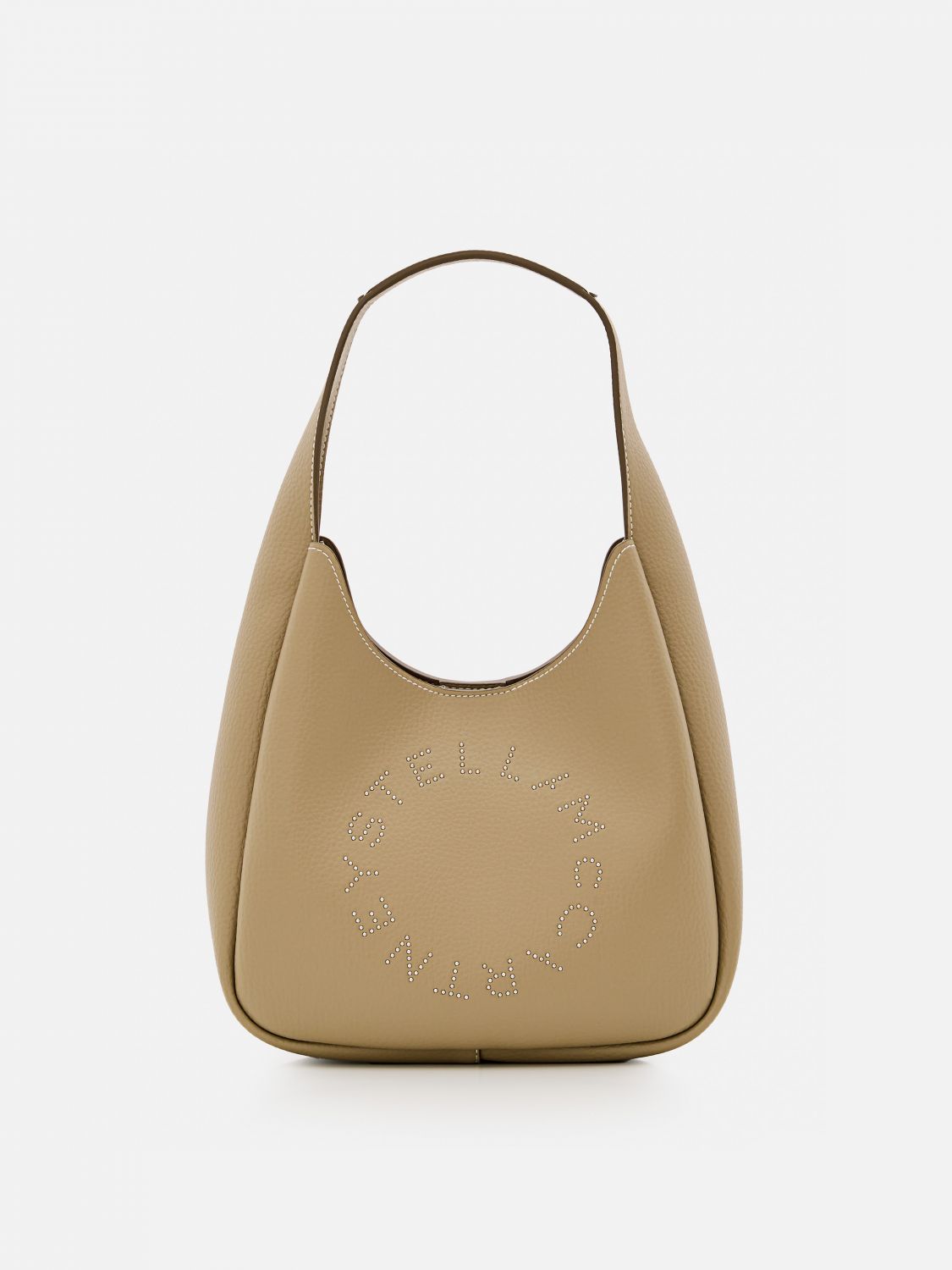 STELLA MCCARTNEY BORSA A SPALLA: Borsa Hobo Micro Stella McCartney in pelle sintetica a grana , Beige - Img 1