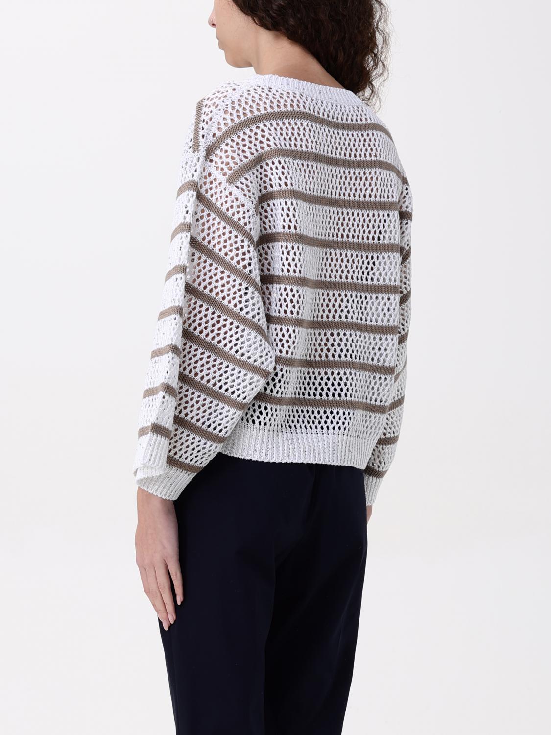 BRUNELLO CUCINELLI MAGLIA: Maglia a righe traforata Brunello Cucinelli in misto lino, Bianco - Img 3