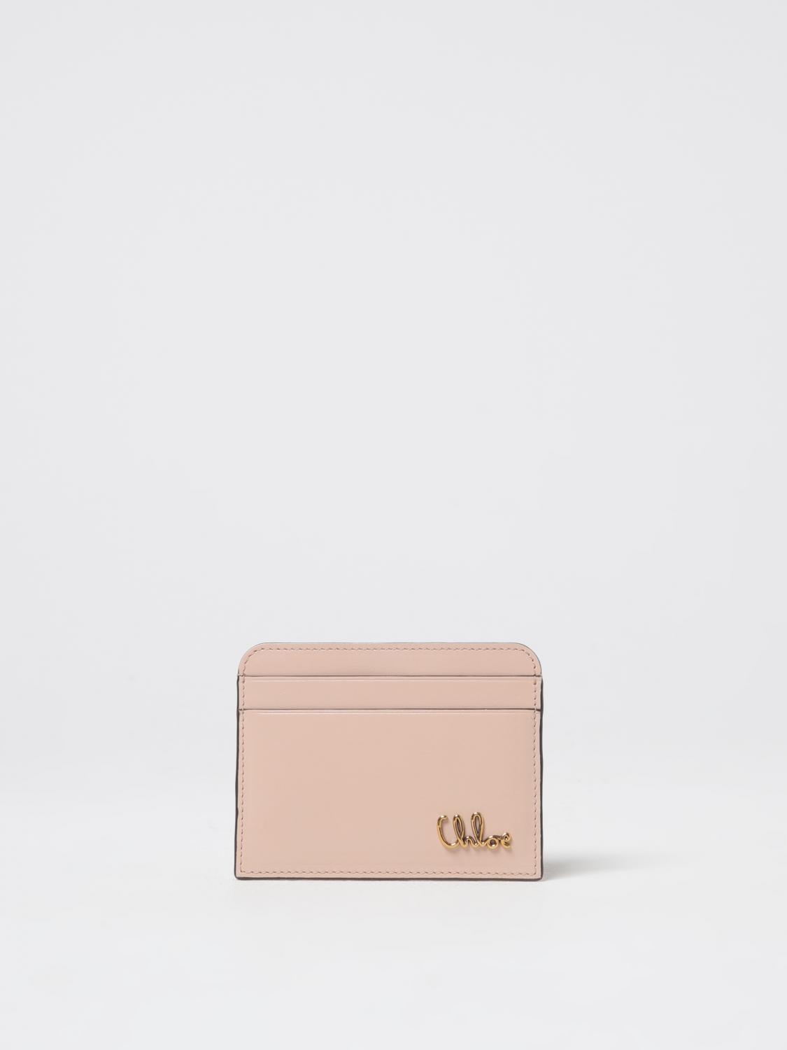 CHLOÉ PORTAFOGLIO: Portacarte di credito Iconic Chloè in pelle lucida , Rosa - Img 1