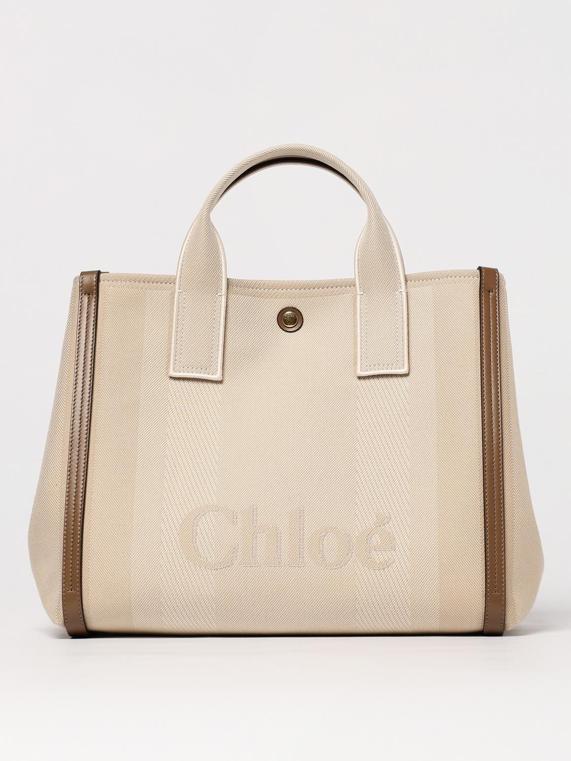 CHLOÉ BORSA A MANO: Borsa Chloè in canvas con logo jacquard , Beige - Img 1
