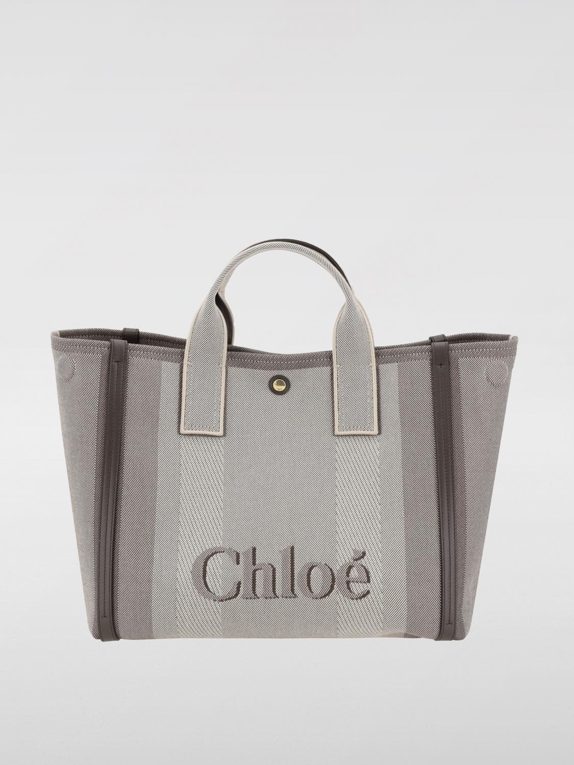 CHLOÉ BORSA A MANO: Borsa Chloè in canvas con logo jacquard , Marrone - Img 1