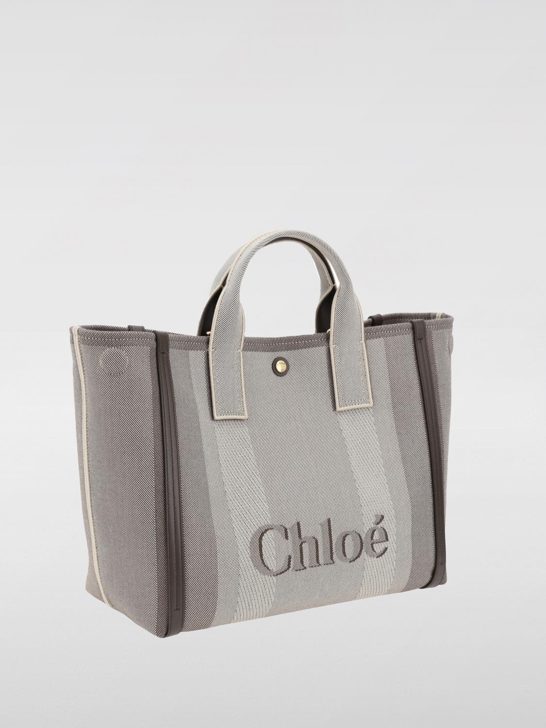 CHLOÉ BORSA A MANO: Borsa Chloè in canvas con logo jacquard , Marrone - Img 2