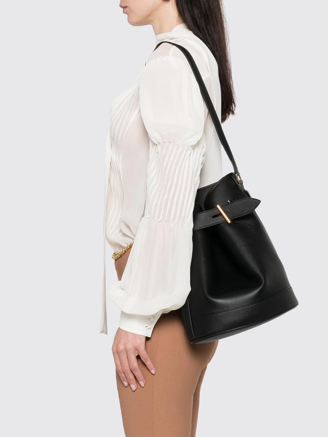 TOM FORD BORSA A SPALLA: Borsa a secchiello Tara Tom Ford in pelle a grana , Nero - Img 2