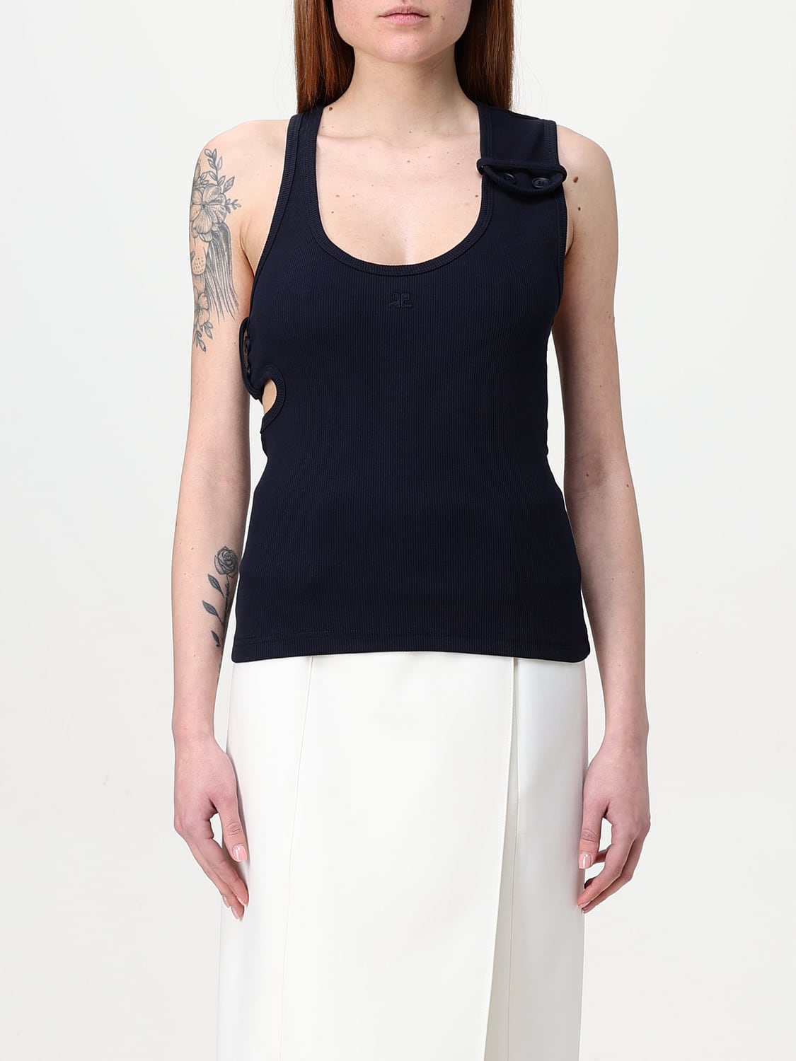 COURRÈGES TOP: Canotta Courrèges in cotone stretch , Blue Navy - Img 1