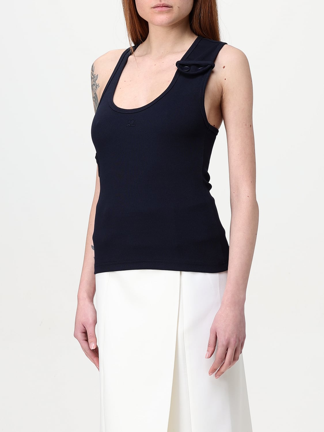 COURRÈGES TOP: Canotta Courrèges in cotone stretch , Blue Navy - Img 4