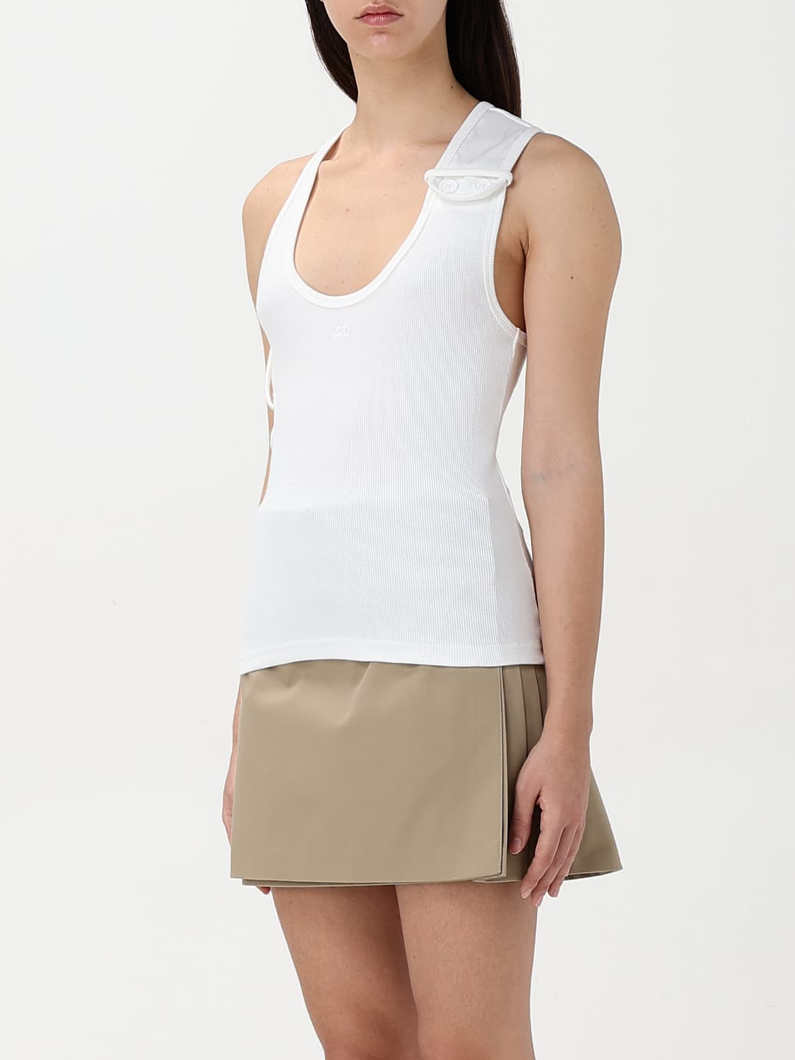COURRÈGES TOP: Canotta Courrèges in cotone stretch , Bianco 1 - Img 4