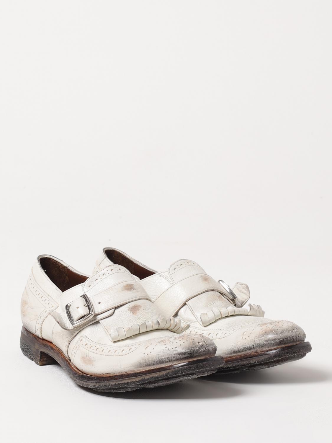 CHURCH'S STRINGATE: Monk Strap Shanghai Church's in pelle a grana used con motivo brogue , Bianco - Img 2