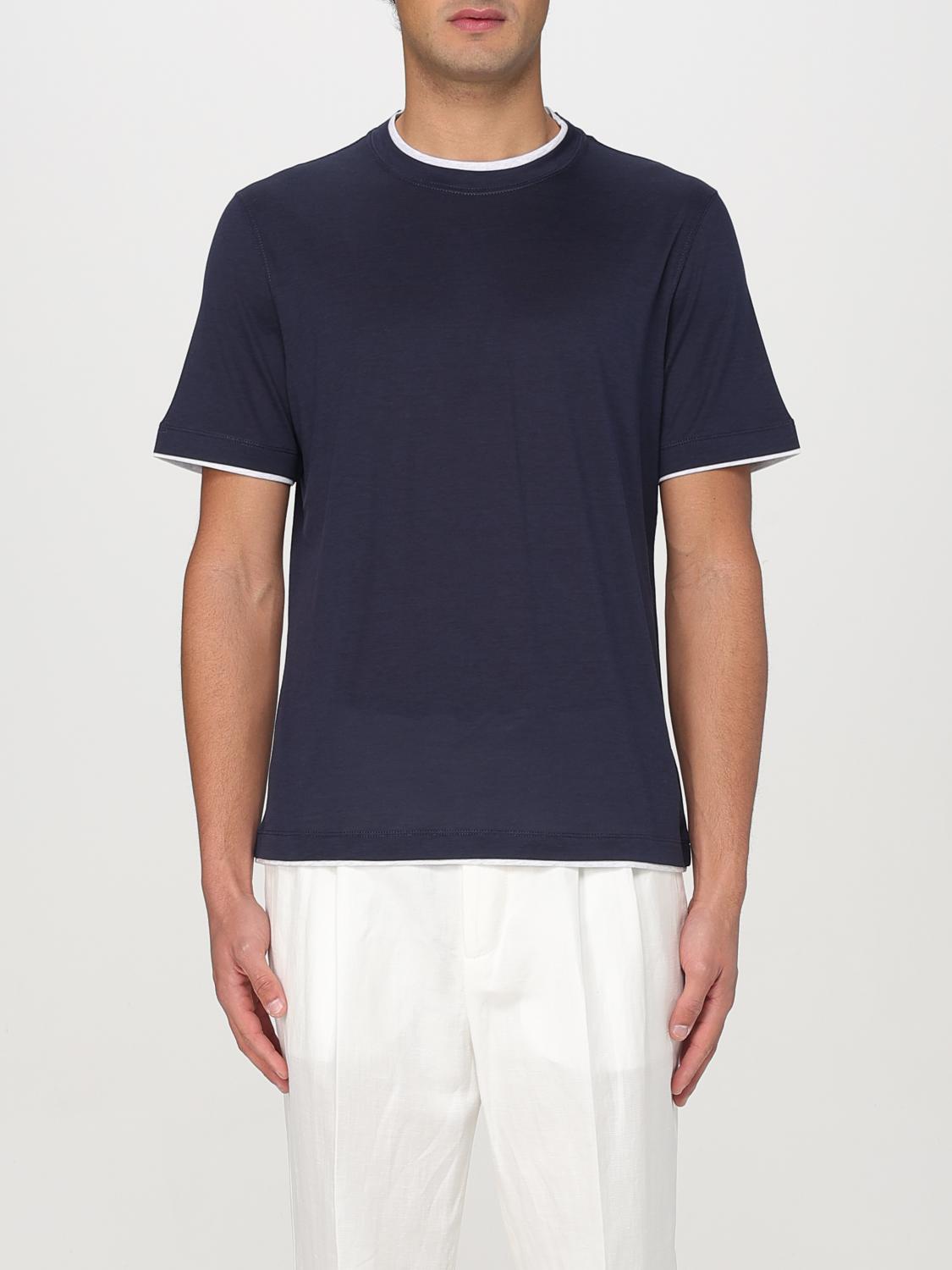 BRUNELLO CUCINELLI T-SHIRT: Brunello Cucinelli Basic Cotton and Silk T-Shirt, Blue - Img 1