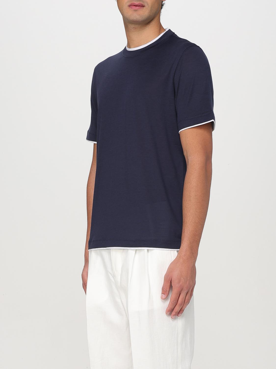 BRUNELLO CUCINELLI T-SHIRT: Brunello Cucinelli Basic Cotton and Silk T-Shirt, Blue - Img 3