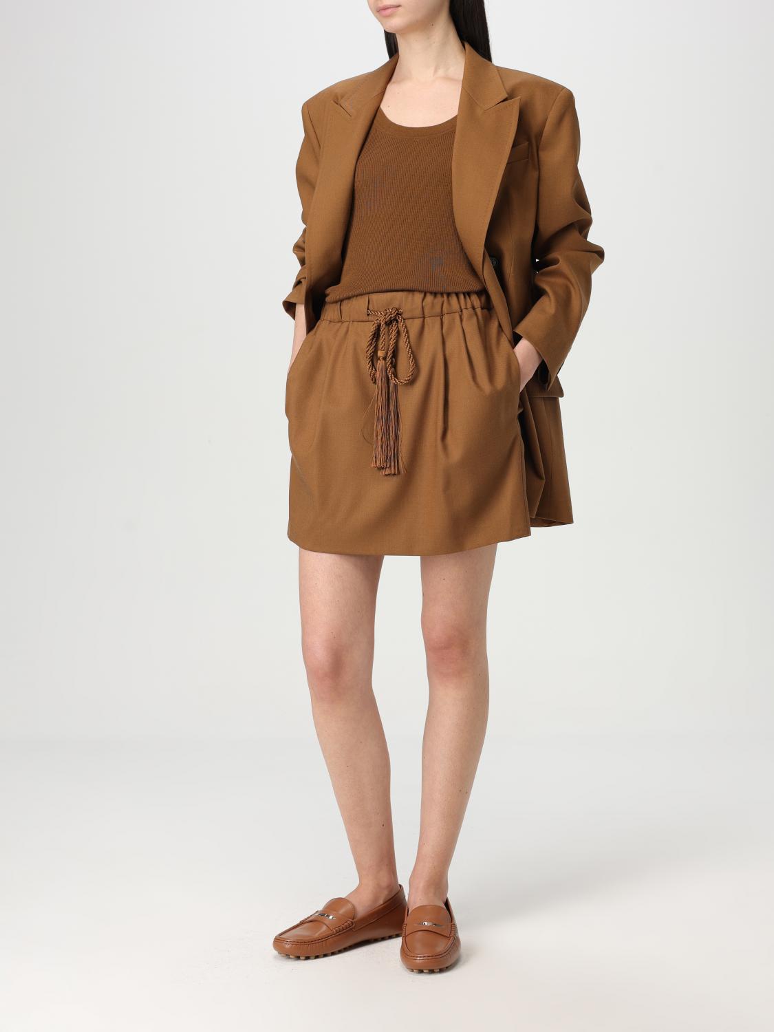 MAX MARA GONNA: Gonna mini Max Mara in misto lana e seta , Cuoio - Img 2