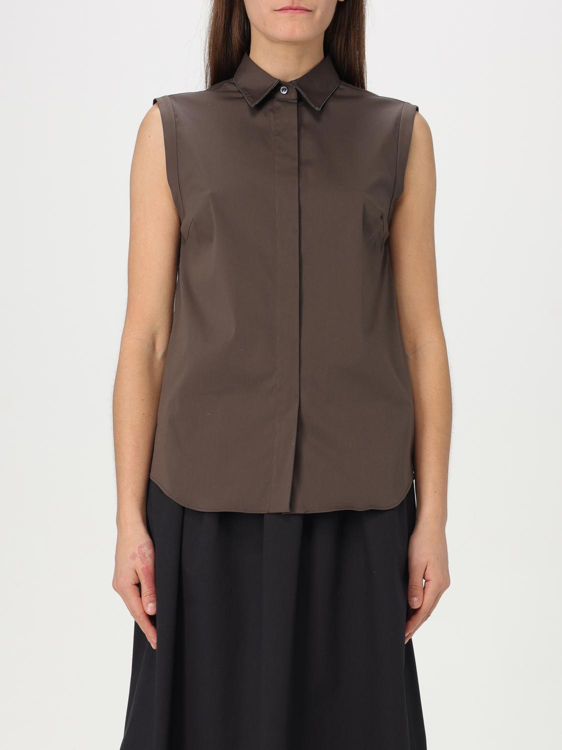 BRUNELLO CUCINELLI CAMICIA: Camicia smanicata Brunello Cucinelli in misto cotone , Marrone - Img 1