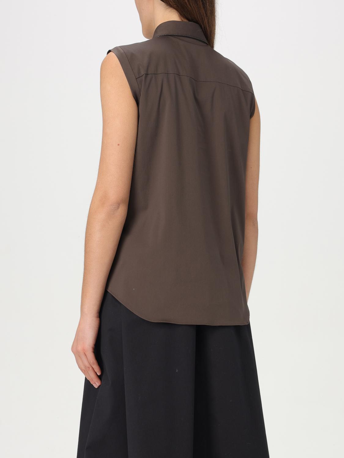 BRUNELLO CUCINELLI CAMICIA: Camicia smanicata Brunello Cucinelli in misto cotone , Marrone - Img 3