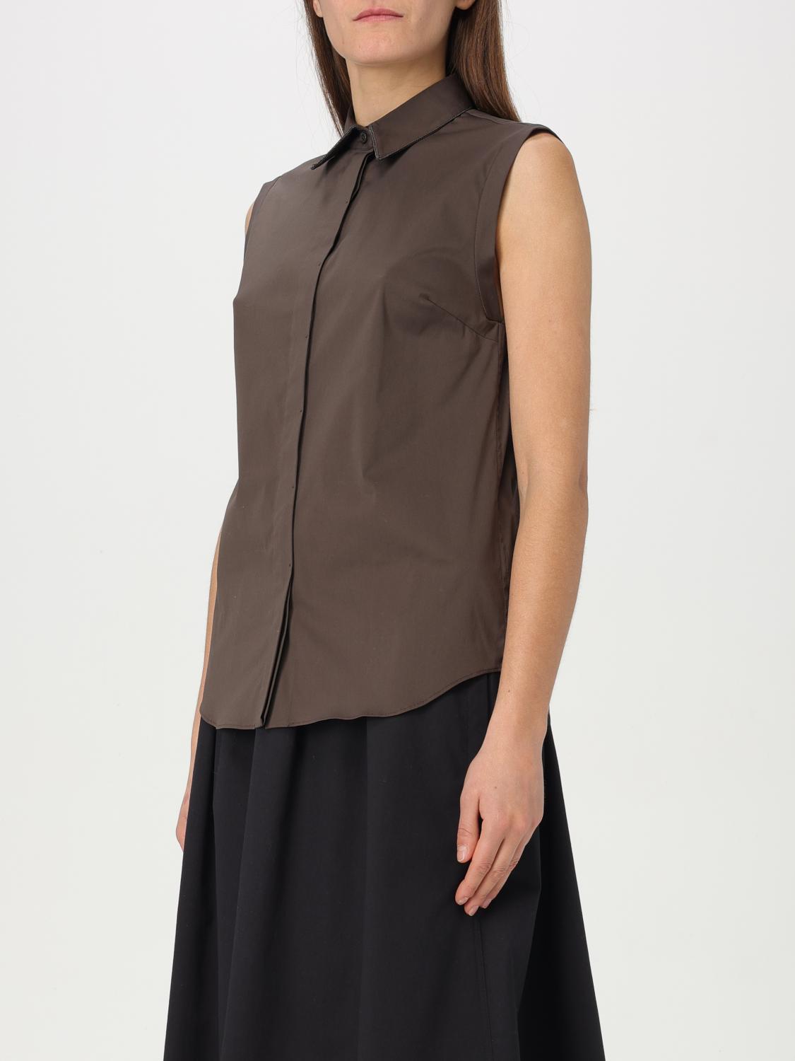 BRUNELLO CUCINELLI CAMICIA: Camicia smanicata Brunello Cucinelli in misto cotone , Marrone - Img 4