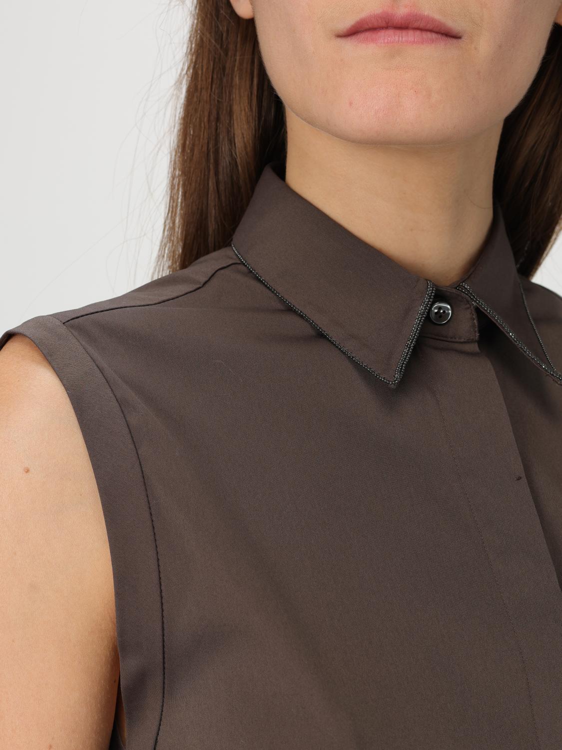 BRUNELLO CUCINELLI CAMICIA: Camicia smanicata Brunello Cucinelli in misto cotone , Marrone - Img 5