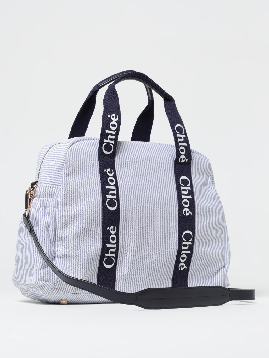 CHLOÉ CORREDI BAMBINI: Diaper bag in misto cotone a righe Chloé, Blue - Img 2
