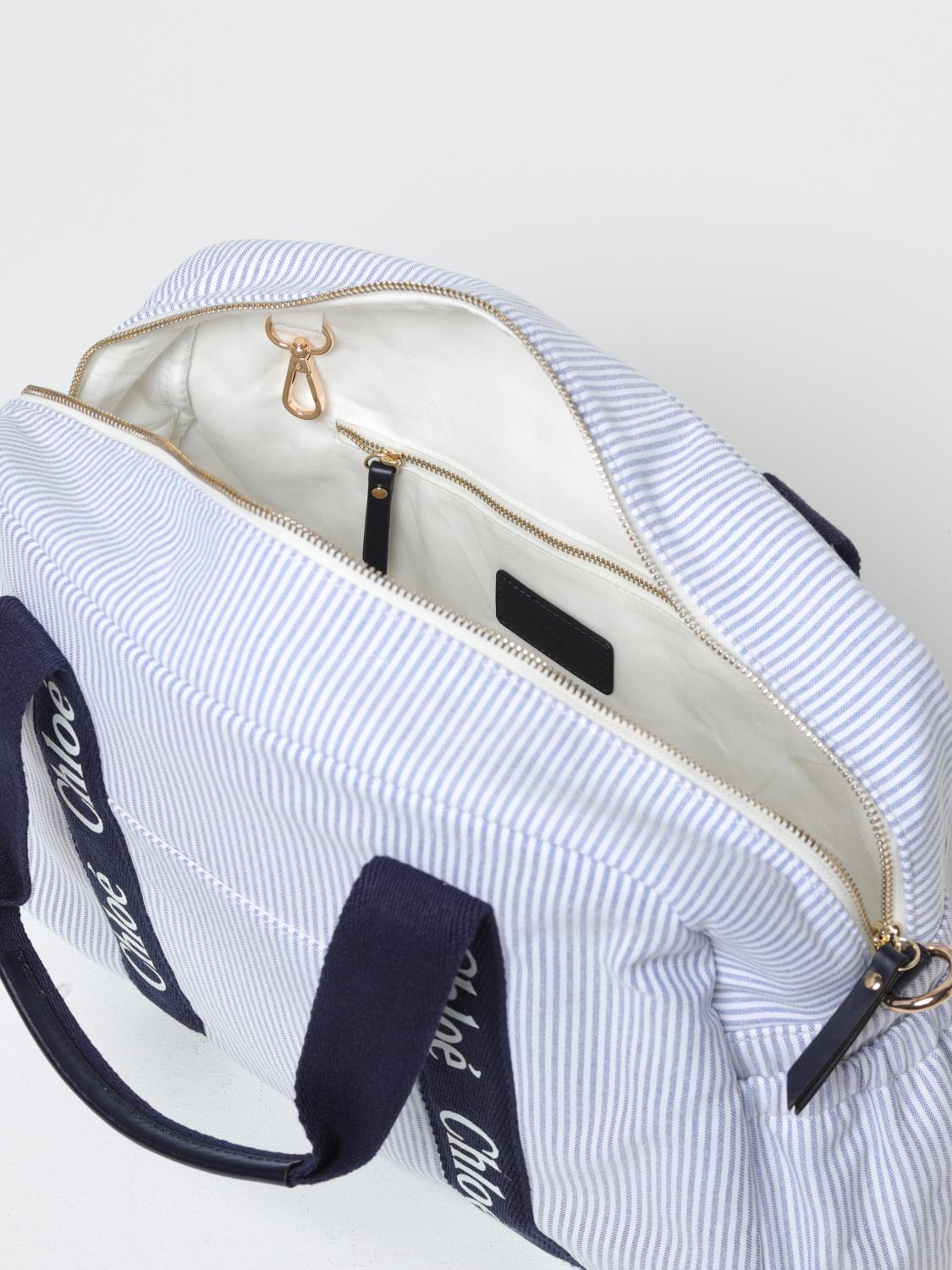 CHLOÉ CORREDI BAMBINI: Diaper bag in misto cotone a righe Chloé, Blue - Img 4