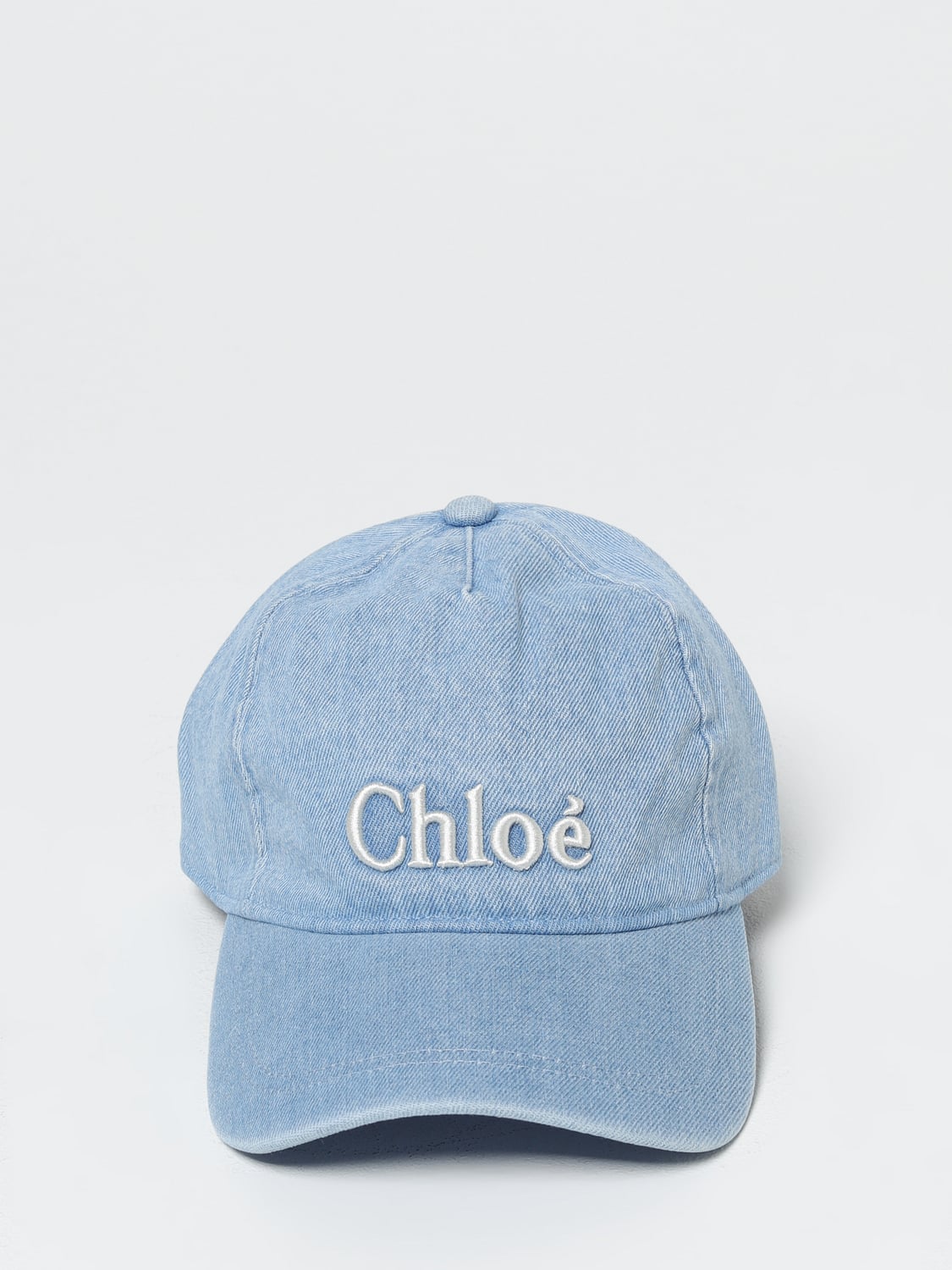 CHLOÉ CAPPELLO: Cappello Chloè in denim di cotone con logo ricamato , Blue - Img 2