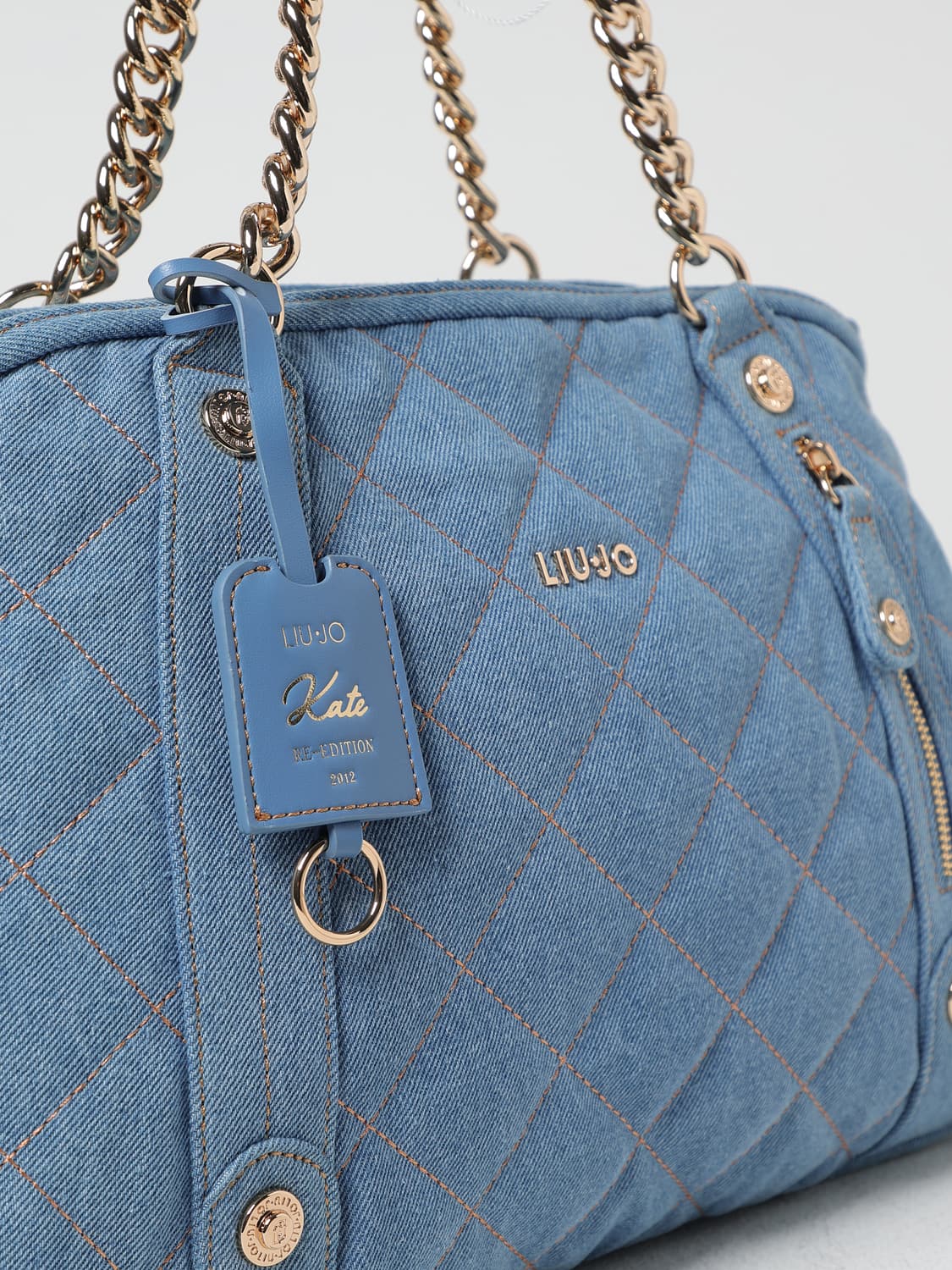 LIU JO BORSA A SPALLA: Borsa Liu Jo in denim trapuntato , Blue - Img 3