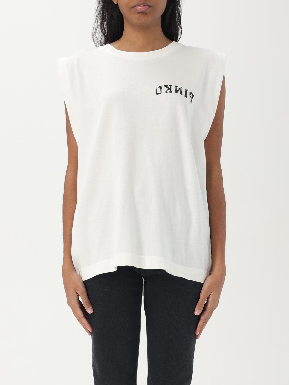 PINKO T-SHIRTS: T-shirt smanicata in cotone con logo Pinko, Bianco - Img 1