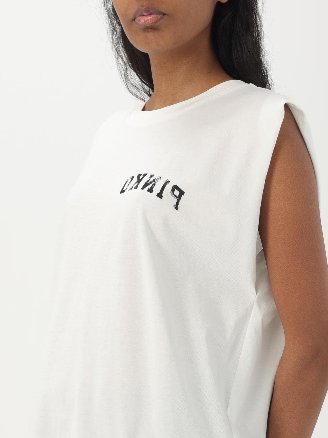 PINKO T-SHIRTS: T-shirt smanicata in cotone con logo Pinko, Bianco - Img 3