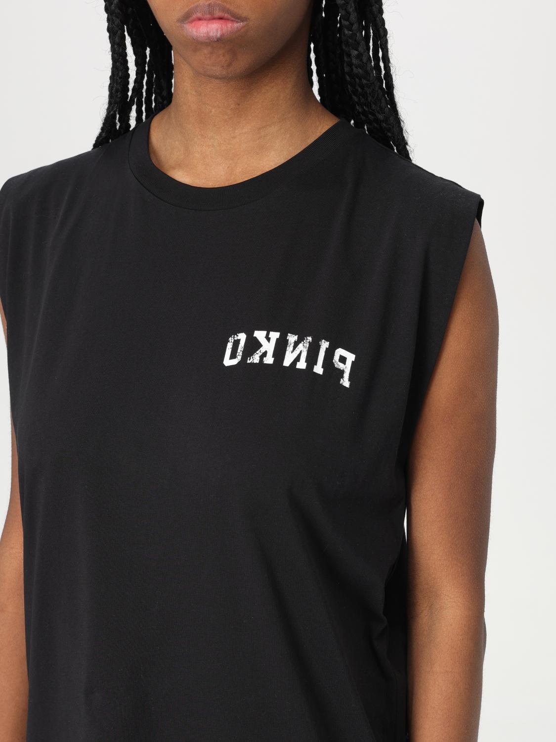 PINKO T-SHIRTS: T-shirt smanicata in cotone con logo Pinko, Nero - Img 3