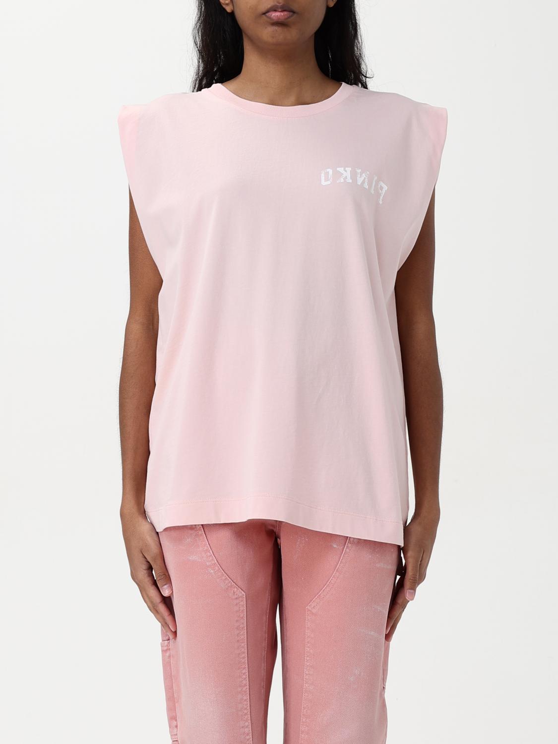PINKO T-SHIRT: Pinko sleeveless cotton t-shirt with logo, Coral - Img 1
