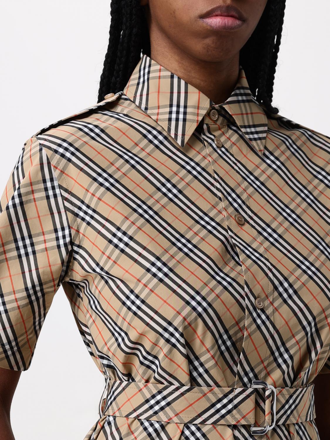 BURBERRY ABITO: Abito chemisier Burberry in cotone Vintage Check , Sabbia - Img 4