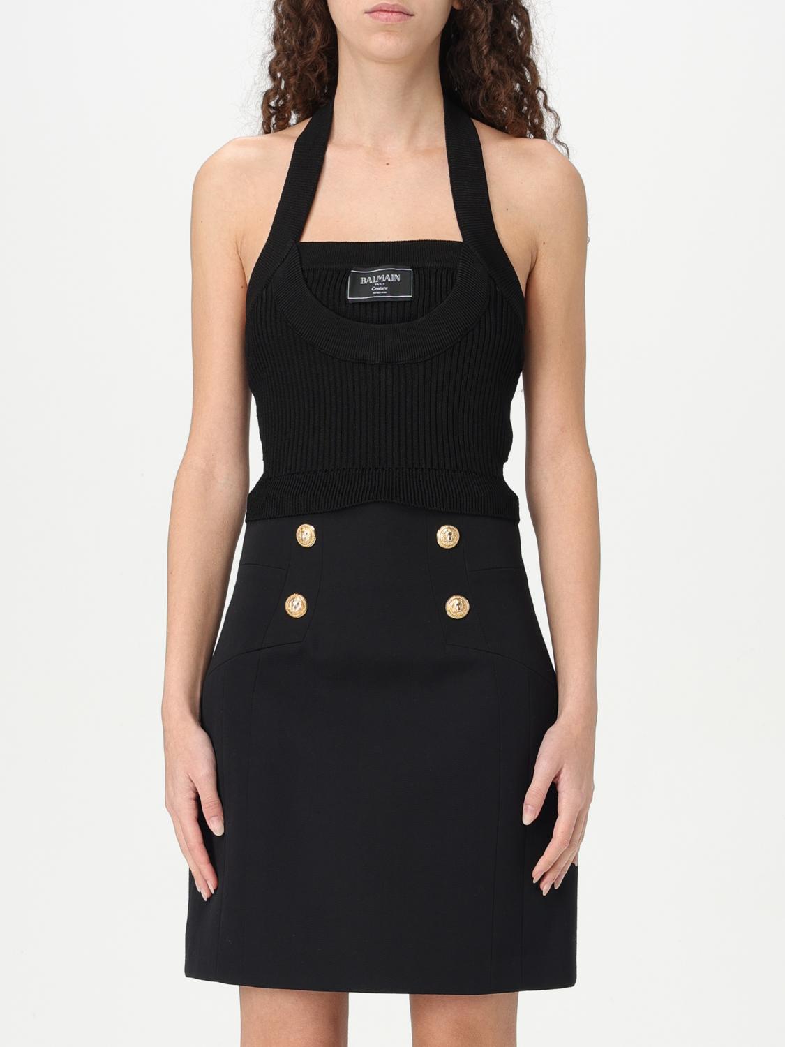BALMAIN TOP: Top cropped Balmain in jersey , Nero - Img 1