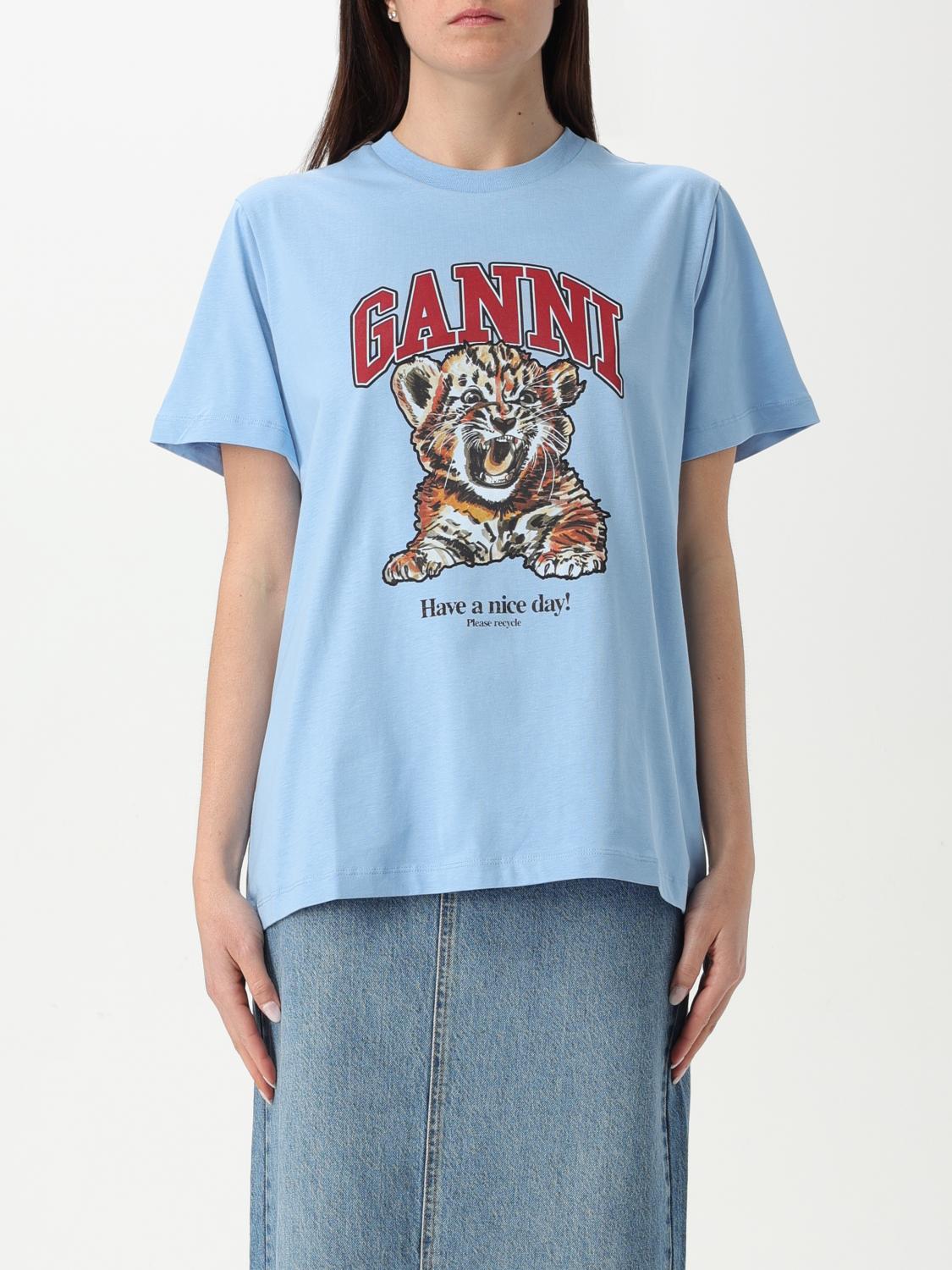 GANNI T-SHIRTS: T-shirt in cotone con stampa grafica Ganni, Nero - Img 1