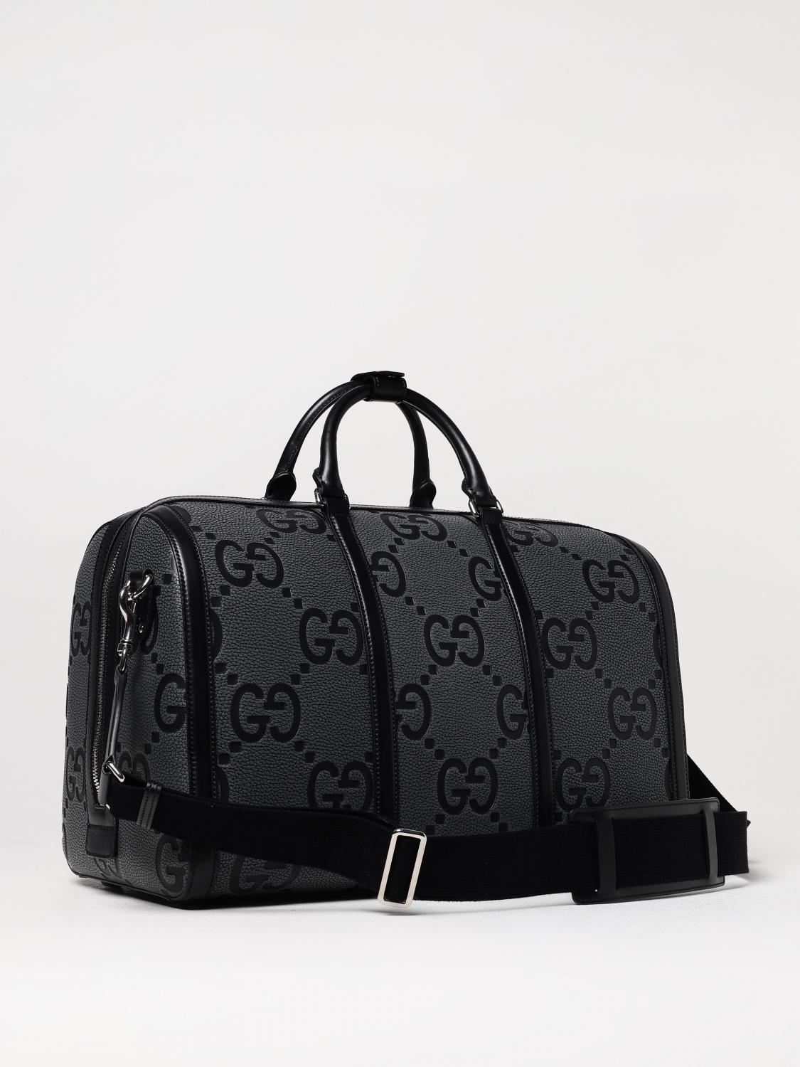 GUCCI VALIGIA: Borsa da viaggio Jumbo GG Gucci in pelle a grana con monogram goffrato , Nero - Img 3
