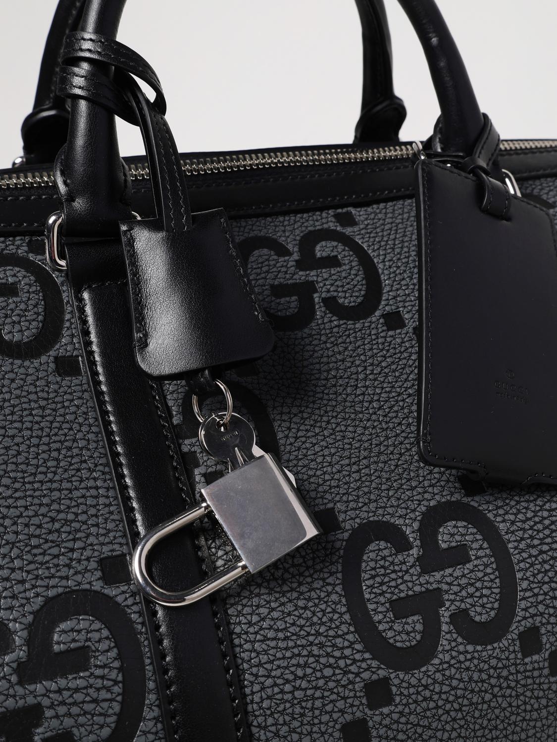 GUCCI VALIGIA: Borsa da viaggio Jumbo GG Gucci in pelle a grana con monogram goffrato , Nero - Img 4