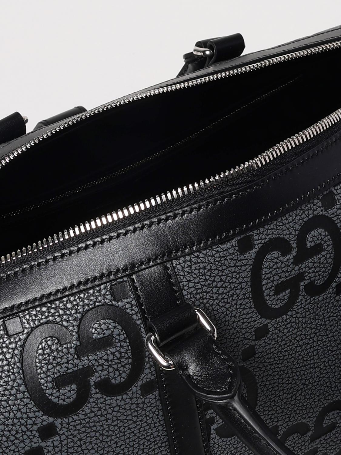 GUCCI VALIGIA: Borsa da viaggio Jumbo GG Gucci in pelle a grana con monogram goffrato , Nero - Img 5