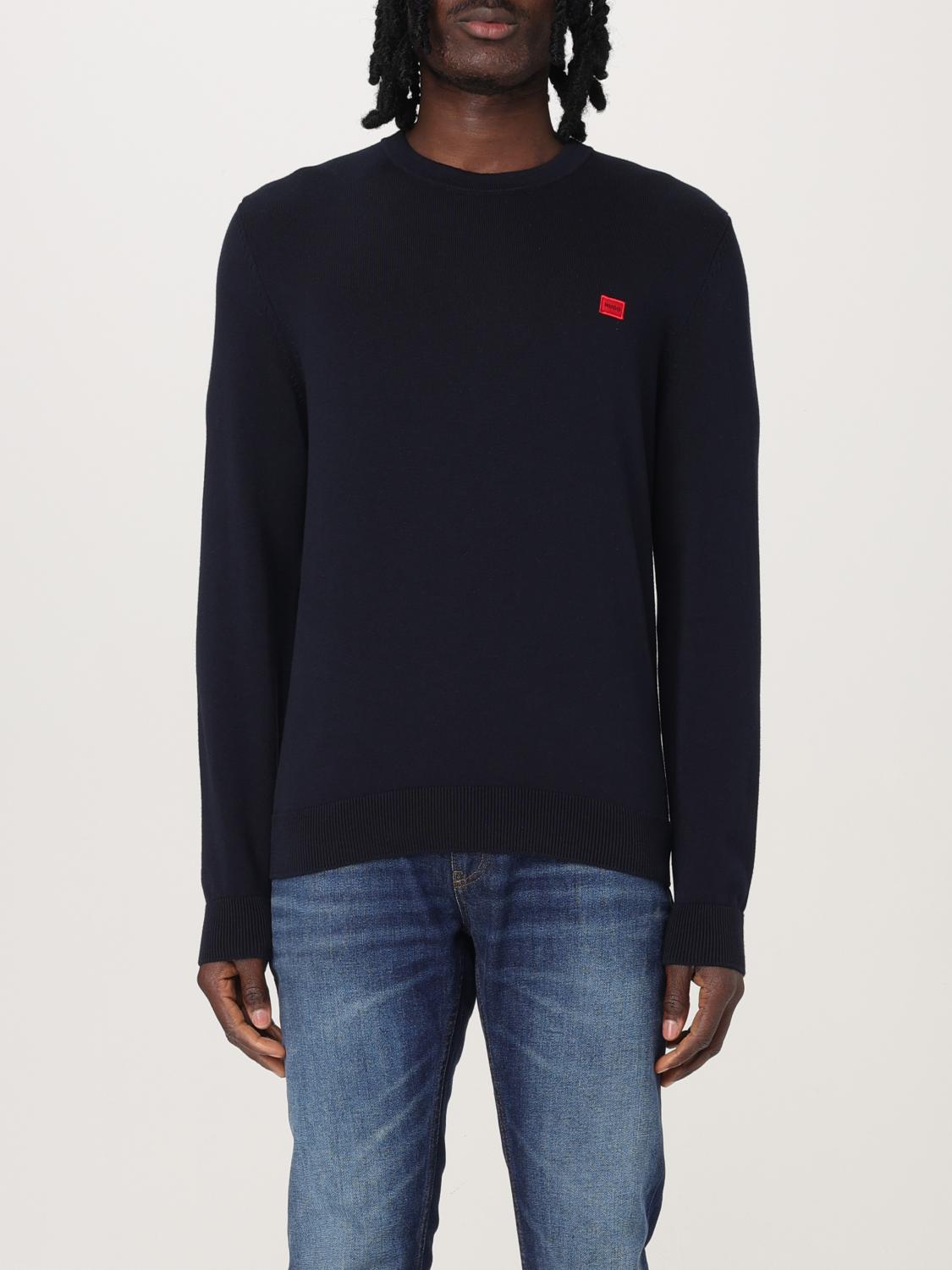 HUGO MAGLIA: Maglia a girocollo con mini logo Hugo, Blue - Img 1
