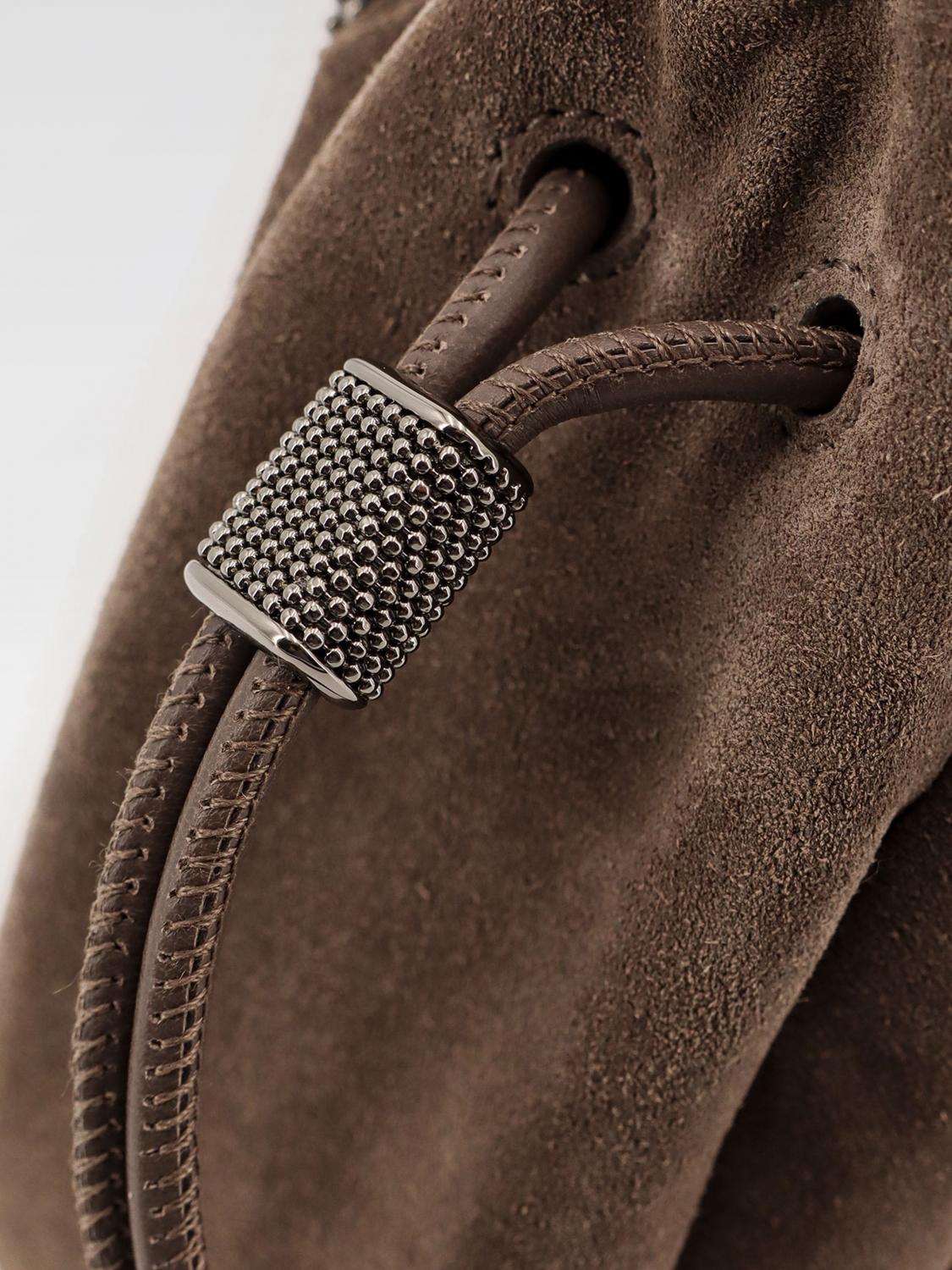 BRUNELLO CUCINELLI CLUTCH: Borsa Bucket Mellow Brunello Cucinelli in camoscio con Precious Chain, Marrone - Img 3