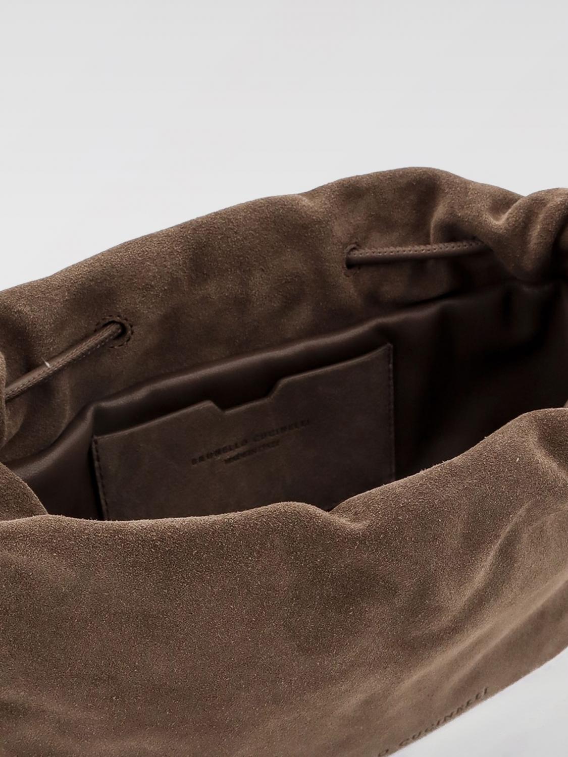 BRUNELLO CUCINELLI CLUTCH: Borsa Bucket Mellow Brunello Cucinelli in camoscio con Precious Chain, Marrone - Img 4