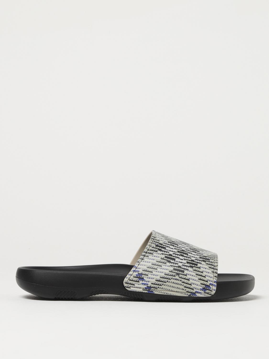 BURBERRY SANDALI: Sliders Check Burberry in gomma stampata , Beige - Img 1