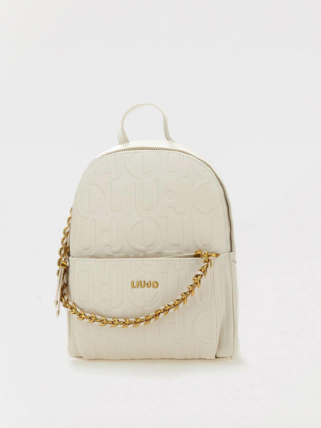 LIU JO ZAINO: Zaino in ecopelle con logo all-over Liu Jo, Crema - Img 1