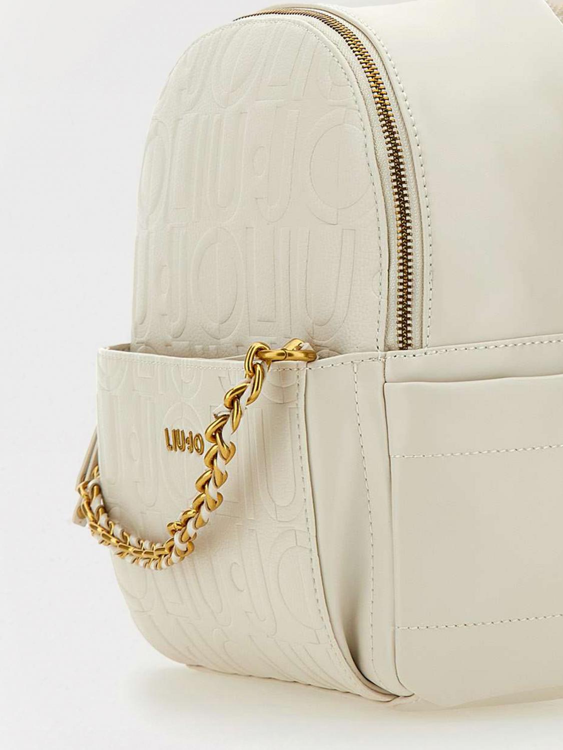 LIU JO ZAINO: Zaino in ecopelle con logo all-over Liu Jo, Crema - Img 3
