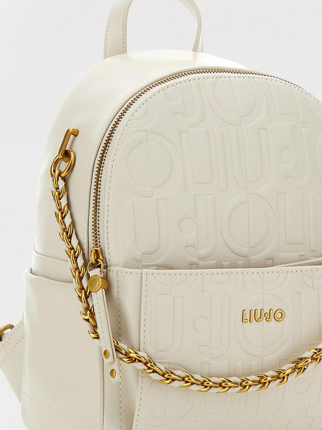 LIU JO ZAINO: Zaino in ecopelle con logo all-over Liu Jo, Crema - Img 4
