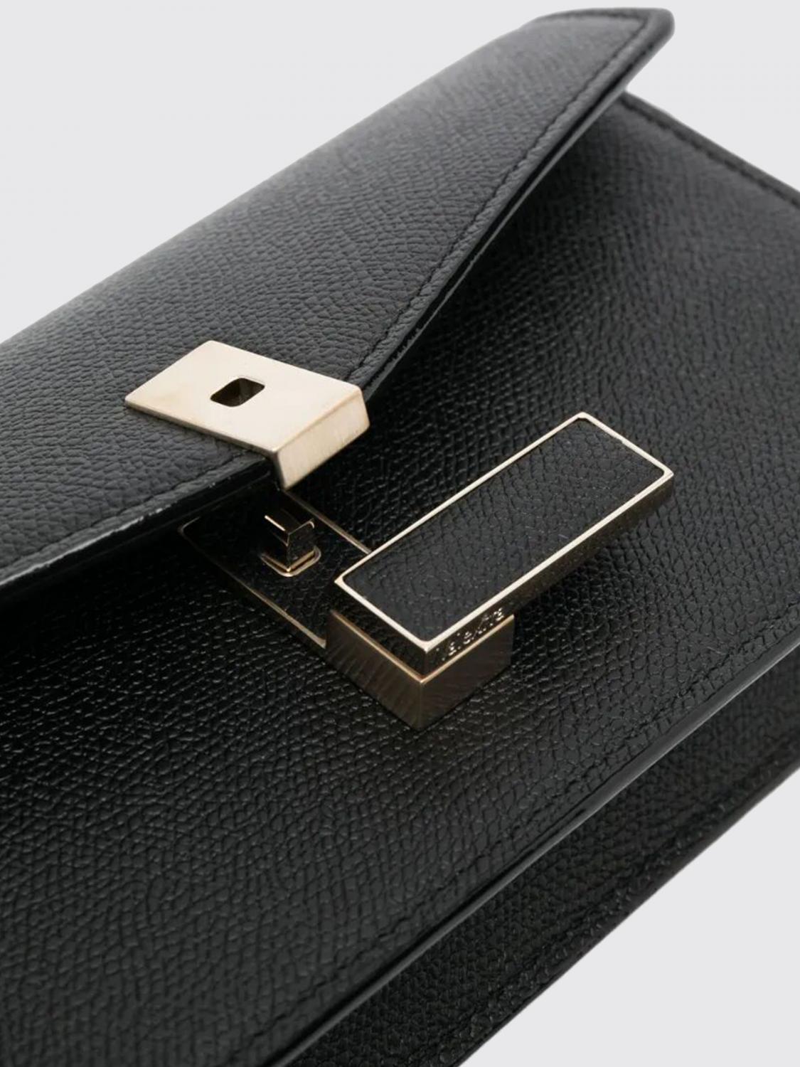 VALEXTRA BORSA A TRACOLLA: Clutch Iside in pelle di vitello martellata Valextra, Nero - Img 4