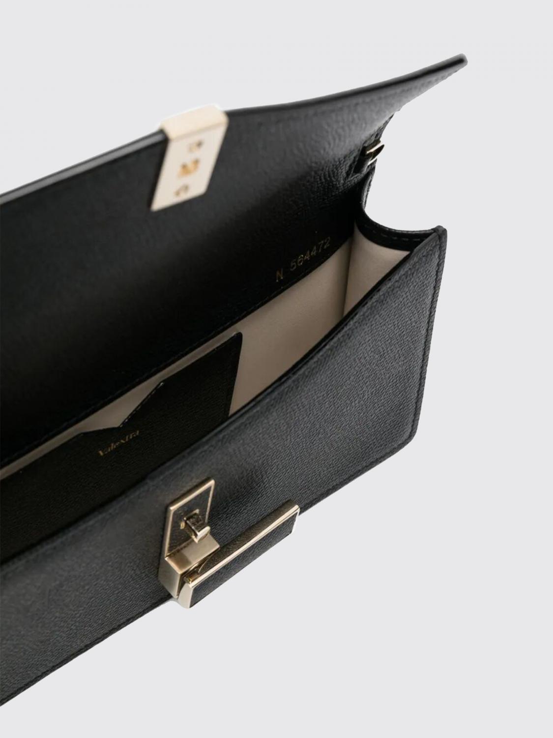 VALEXTRA BORSA A TRACOLLA: Clutch Iside in pelle di vitello martellata Valextra, Nero - Img 5